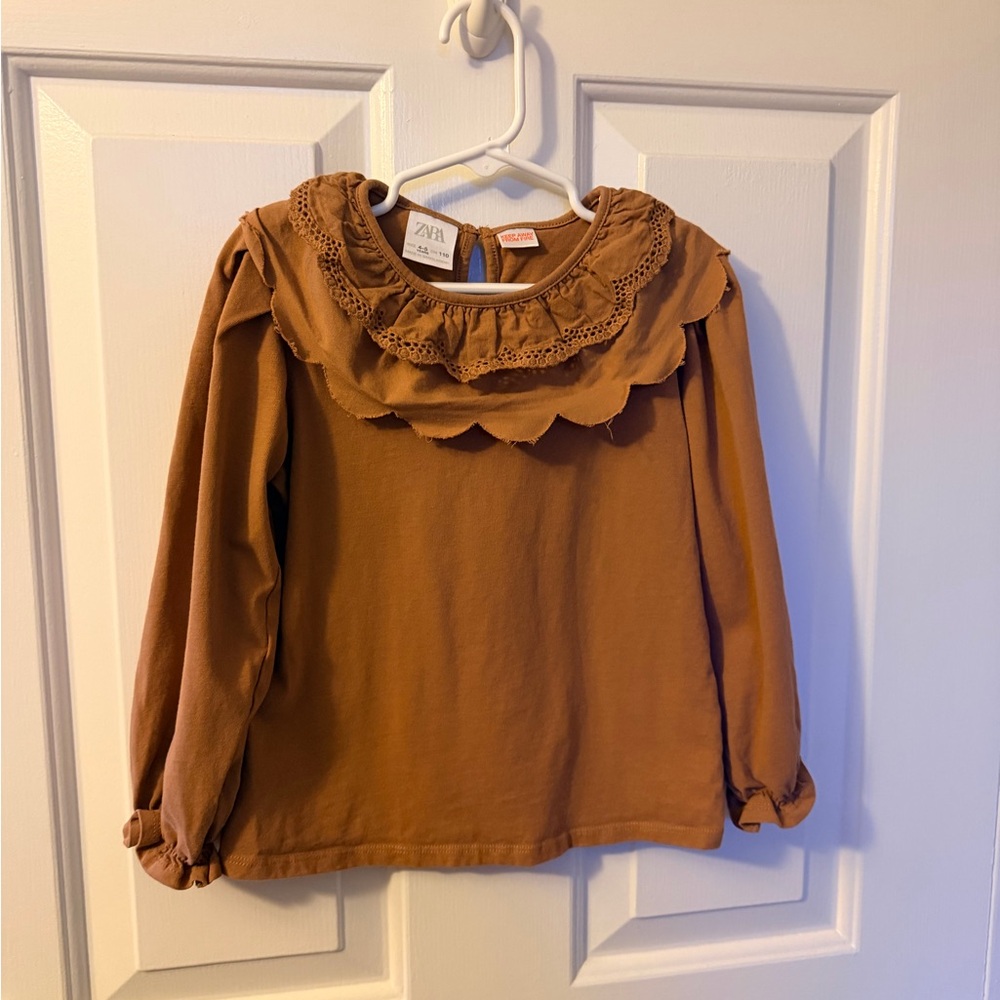 Zara Kids Tan Long Sleeve Top with Ruffles